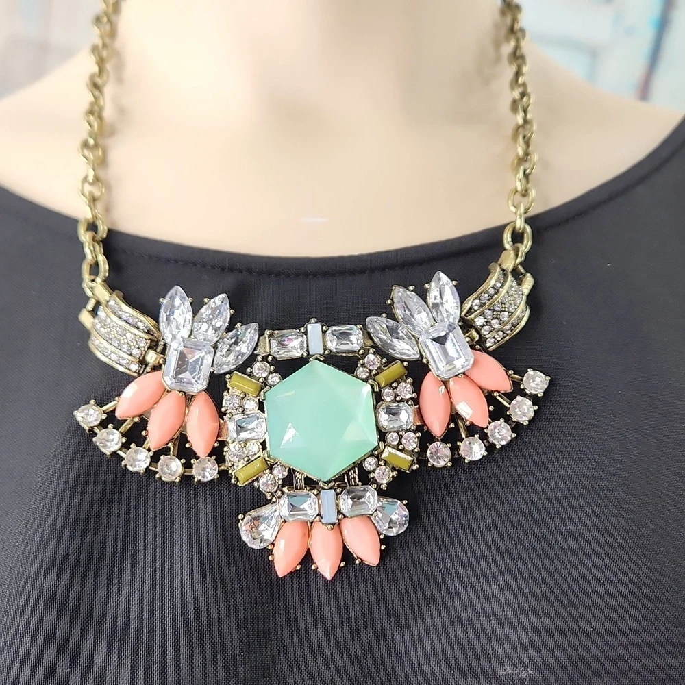 Mint & Coral‎ Gem Crystal Statement Necklace